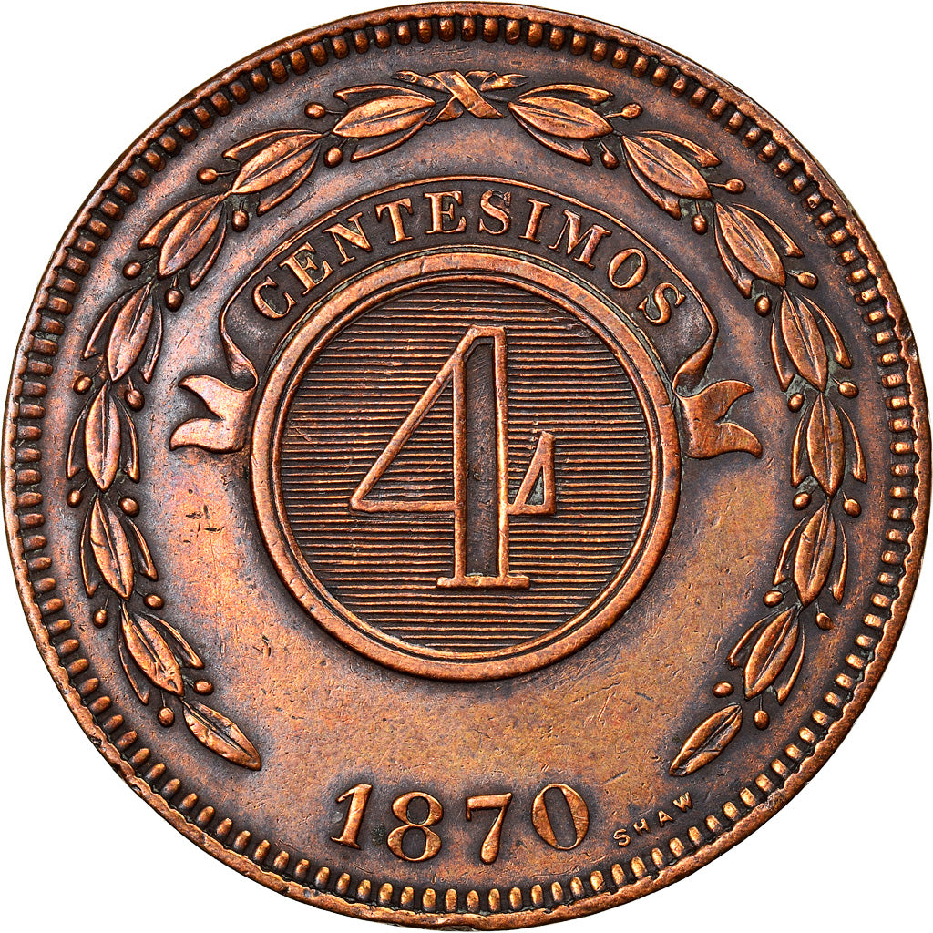Moneta, Paraguay, 4 Centesimos, 1870, BB+, Rame, KM:4.1