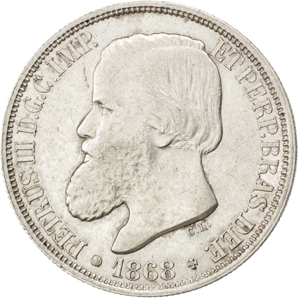 BRAZIL, 200 Reis, 1868, KM #471, EF(40-45), Silver, 2.52