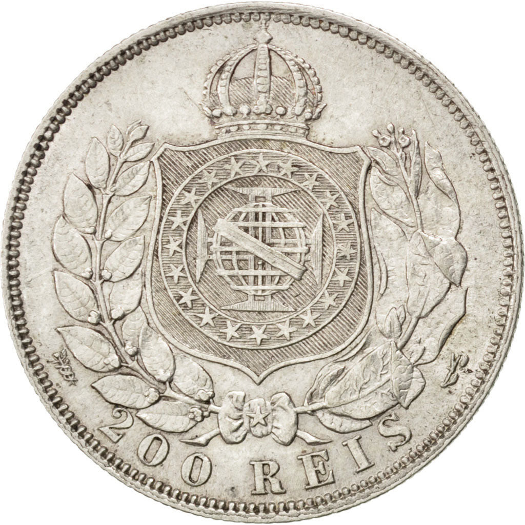 BRAZIL, 200 Reis, 1868, KM #471, EF(40-45), Silver, 2.52