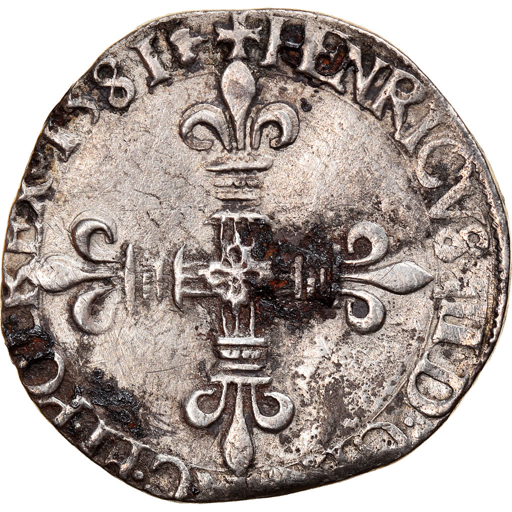 Coin, France, Henri III, 1/8 Ecu, 1581, La Rochelle, VF(30-35), Silver