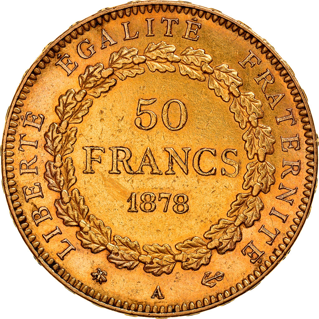 Moneta, Francja, Génie, 50 Francs, 1878, Paris, AU(50-53), Złoto, KM:831