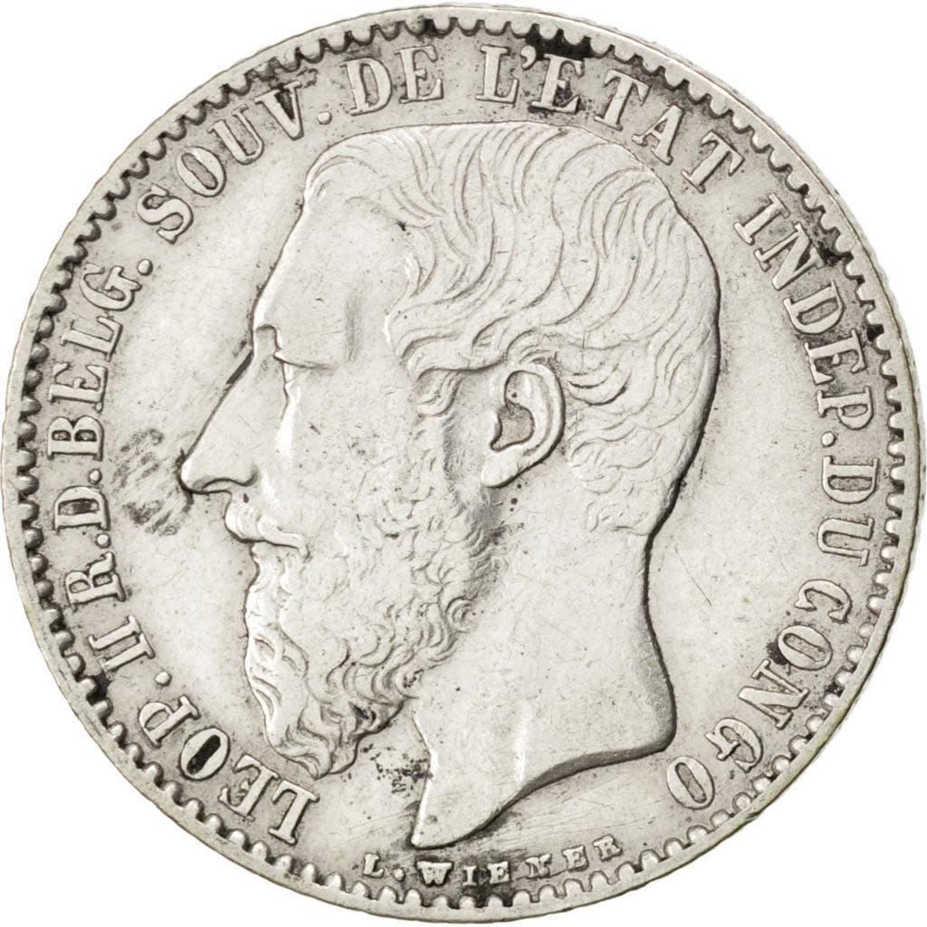 Stato Libero del Congo, Leopold II, Franc, 1896, MB+, Argento, KM:6