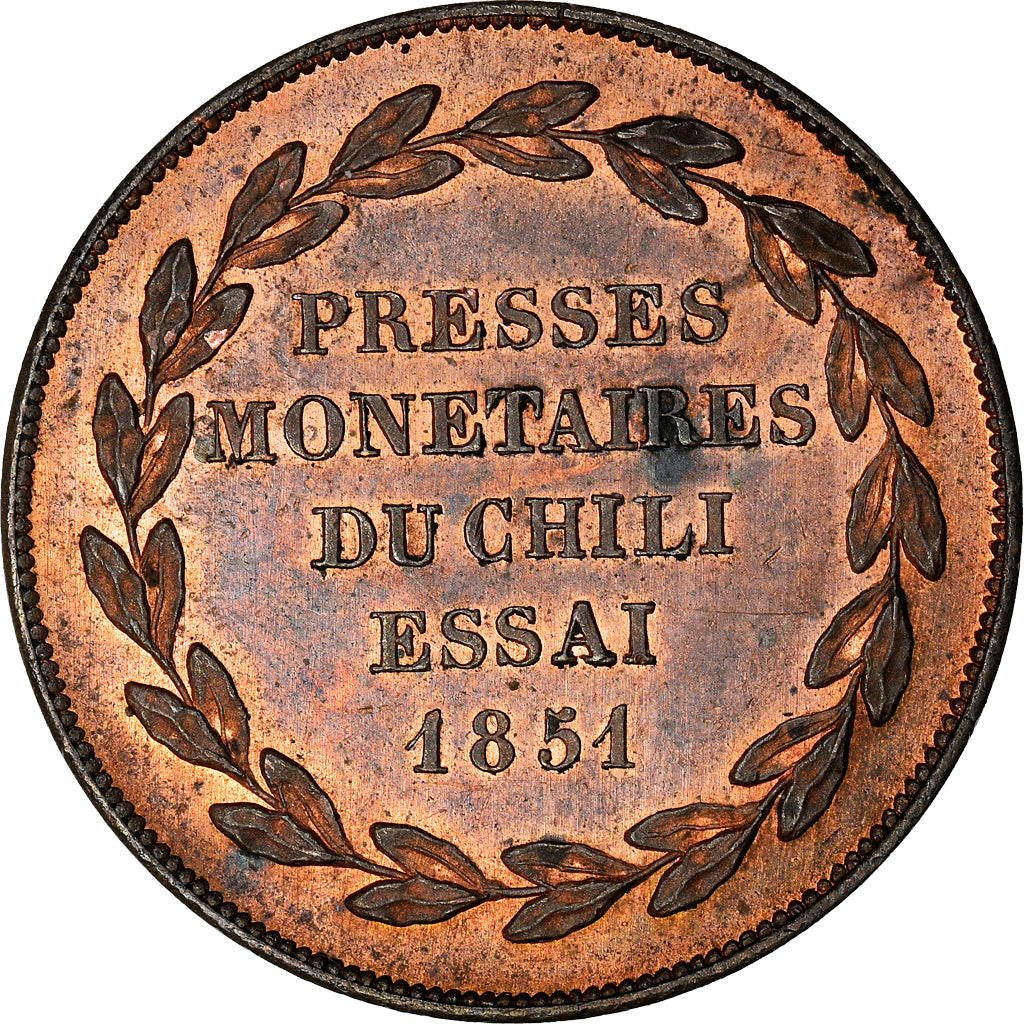 Moneda, Chile, 20 Francs, 1851, Paris, presses monetaires du chili essai 1851