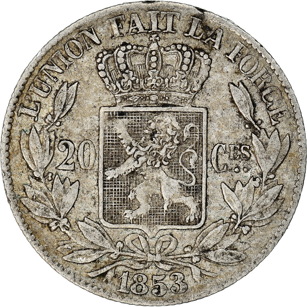 Coin, Belgium, Leopold I, 20 Centimes, 1853, EF(40-45), Silver, KM:19