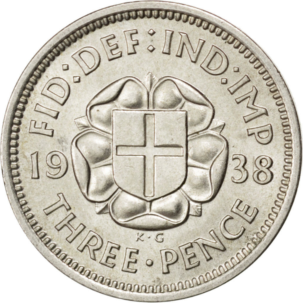 Coin, Great Britain, George VI, 3 Pence, 1938, AU(55-58), Silver, KM:848