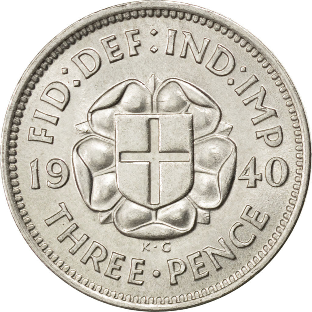 Great Britain, 3 Pence, 1940, KM #848, AU(55-58), Silver, 16, 1.40
