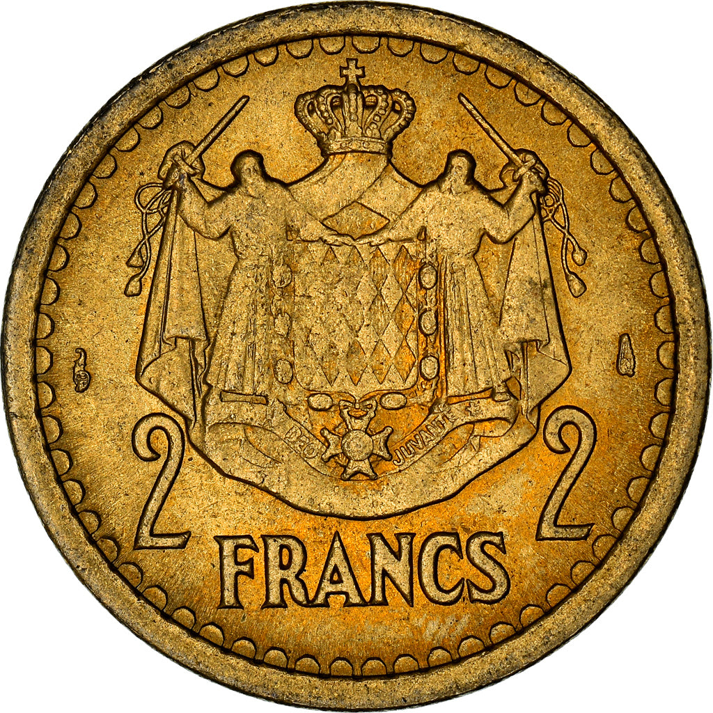 Coin, Monaco, 2 Francs, 1943, Paris, MS(60-62), Cupro-Aluminium, Gadoury:134