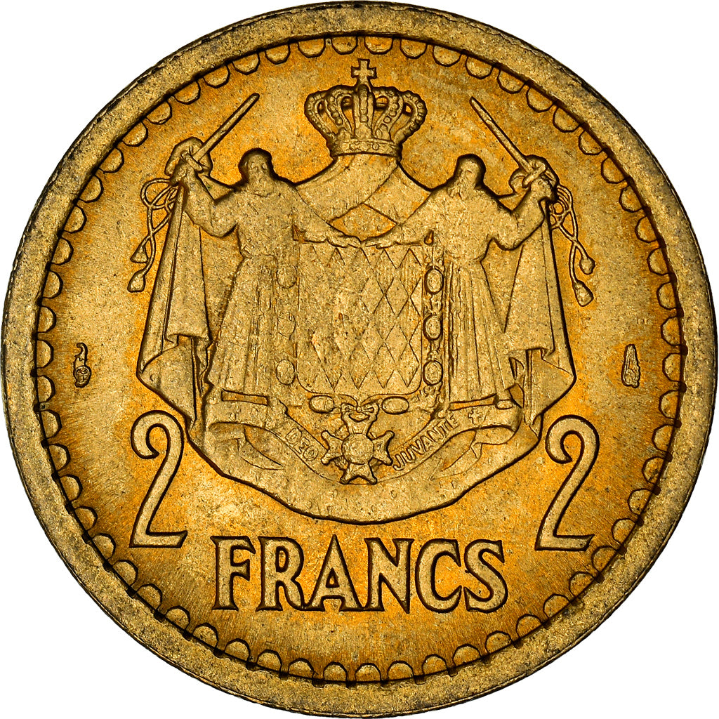Coin, Monaco, 2 Francs, 1943, Paris, MS(60-62), Cupro-Aluminium, Gadoury:134