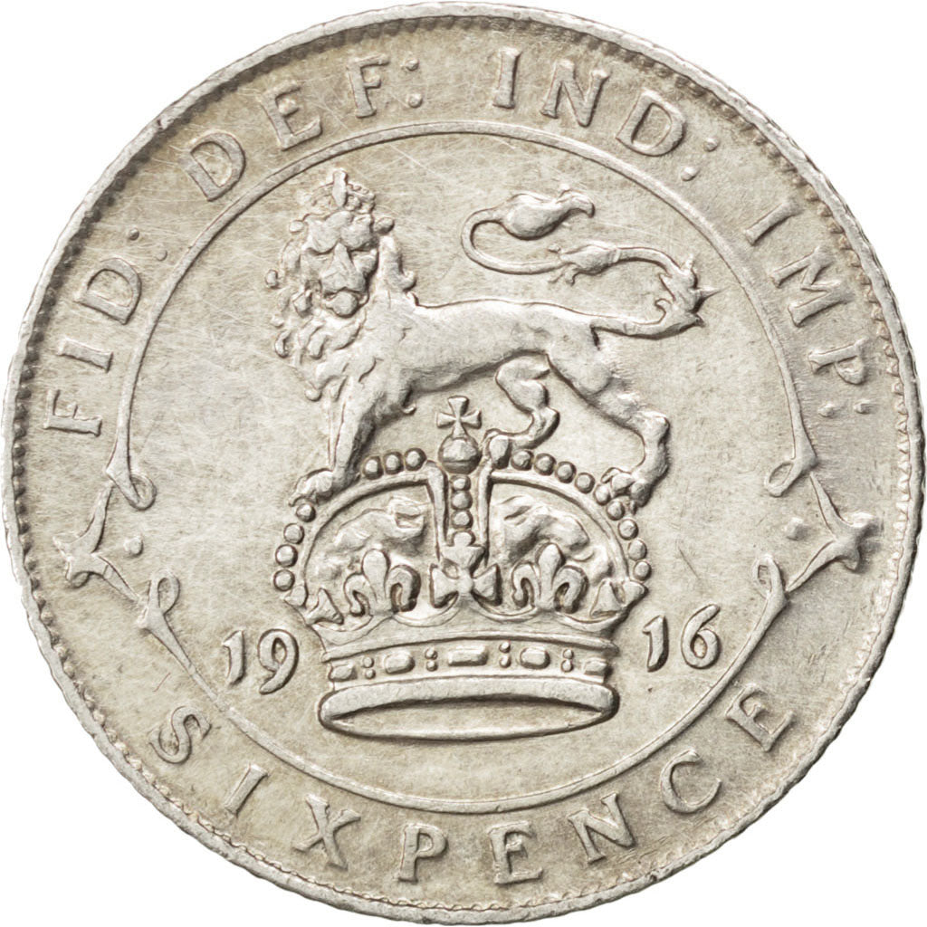 Great Britain, 6 Pence, 1916, KM #815, AU(50-53), Silver, 19.5, 2.80