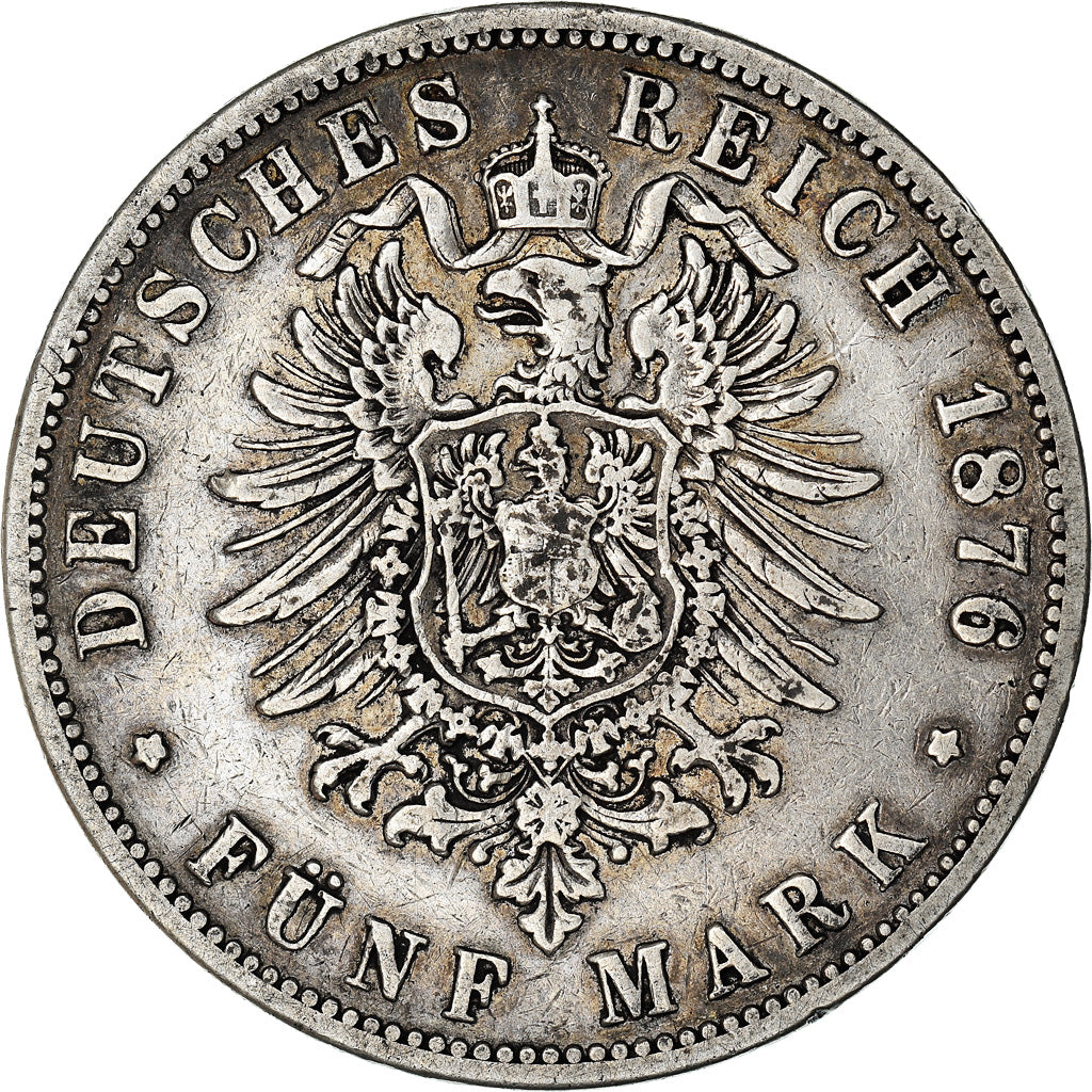 Moeda, Estados Alemães, PRUSSIA, Wilhelm I, 5 Mark, 1876, Breslau, EF(40-45)