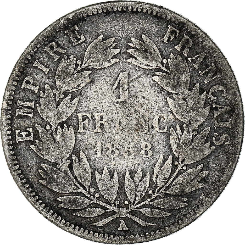 Moeda, França, Napoleon III, Napoléon III, Franc, 1858, Paris, VF(20-25)