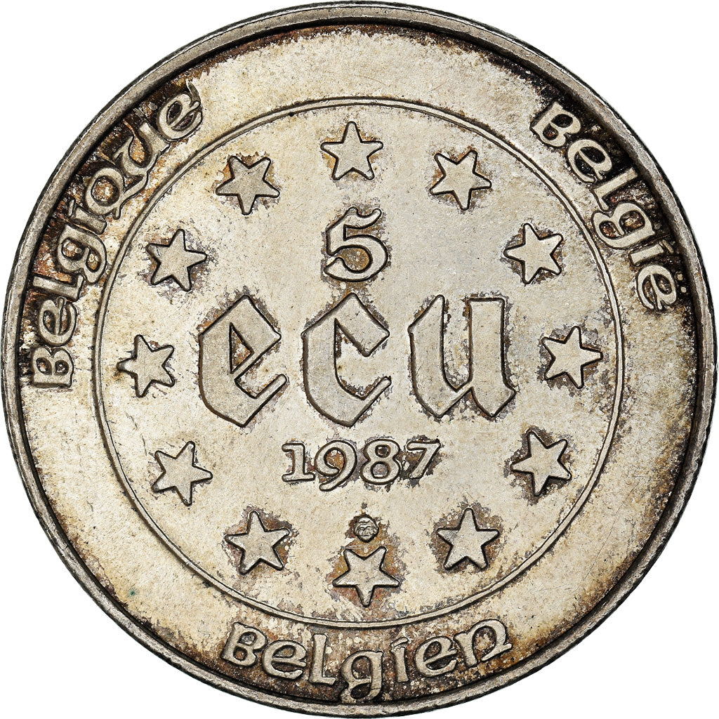 Moneta, Belgia, 5 Ecu, 1987, MS(63), Srebro, KM:166