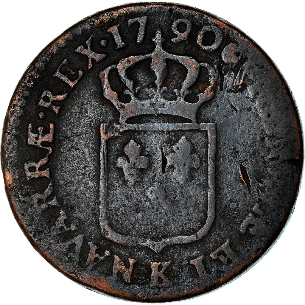 Münze, Frankreich, Louis XVI, Sol ou sou, Sol, 1790, Bordeaux, SGE+, Kupfer