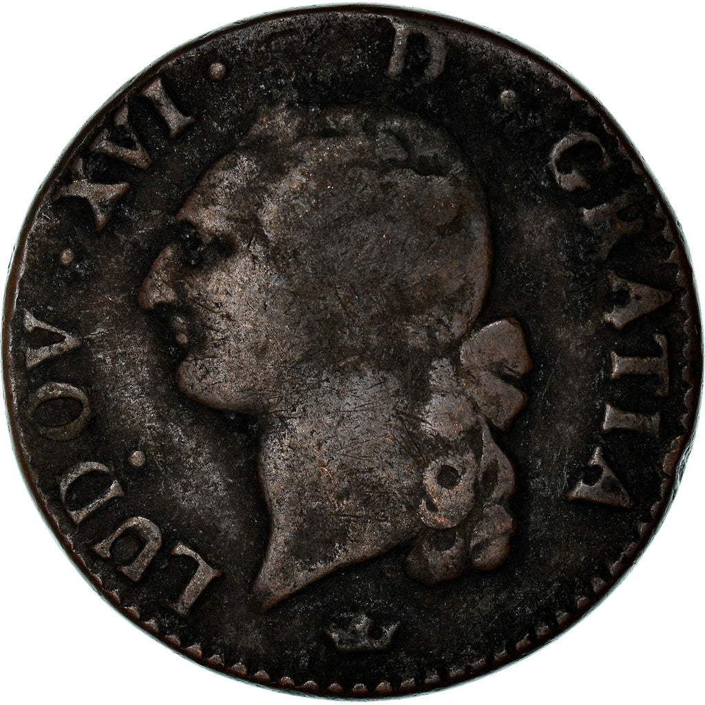Münze, Frankreich, Louis XVI, Sol ou sou, Sol, 1791, Toulouse, SGE+, Kupfer