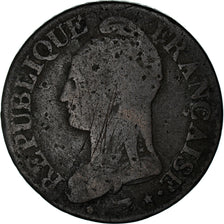 Münze, Frankreich, Dupré, 5 Centimes, AN 5, Strasbourg, S, Bronze, KM:640.4