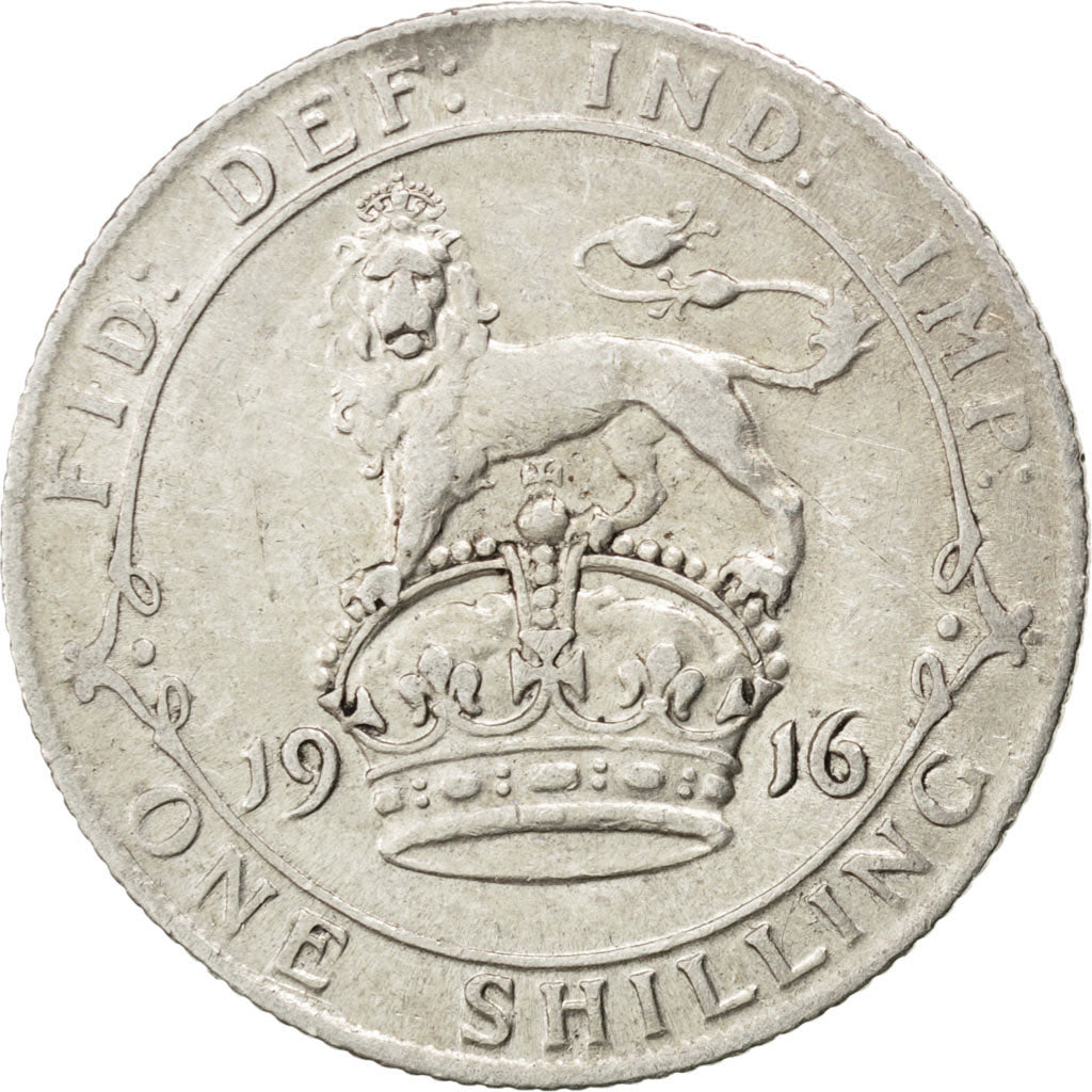 GREAT BRITAIN, Shilling, 1916, KM #816, EF(40-45), Silver, 23.5, 5.63