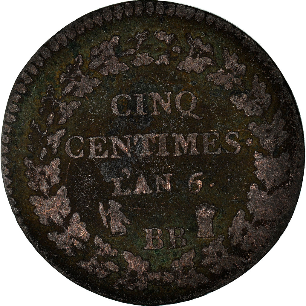 Münze, Frankreich, Dupré, 5 Centimes, An 6/5, Strasbourg, S, Bronze, KM:640.4
