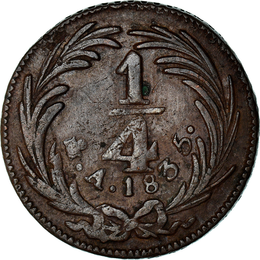 Moneta, Messico, 1/4 Real, Un Quarto/Una Quartilla, 1835, Mexico City, BB, Rame