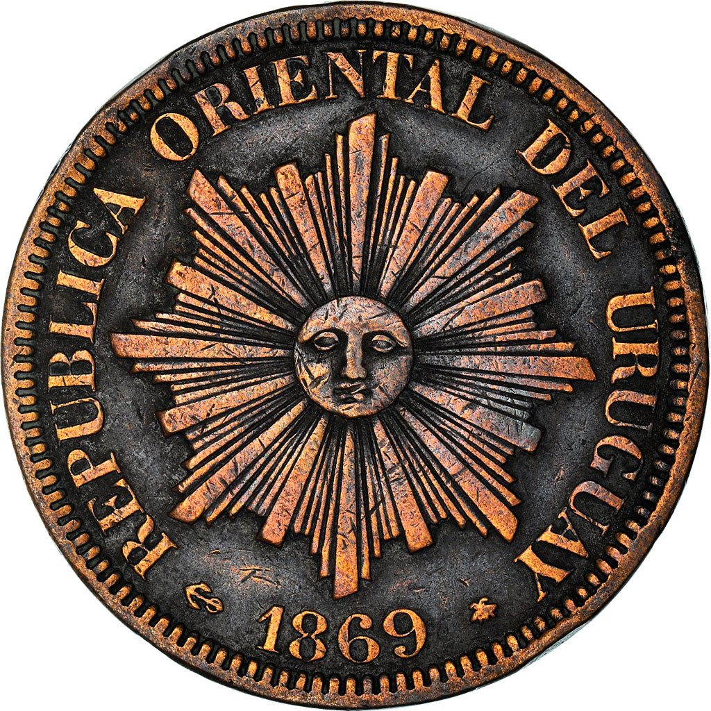 Moneta, Uruguay, 4 Centesimos, 1869, Uruguay Mint, Paris, Berlin, Vienna, BB