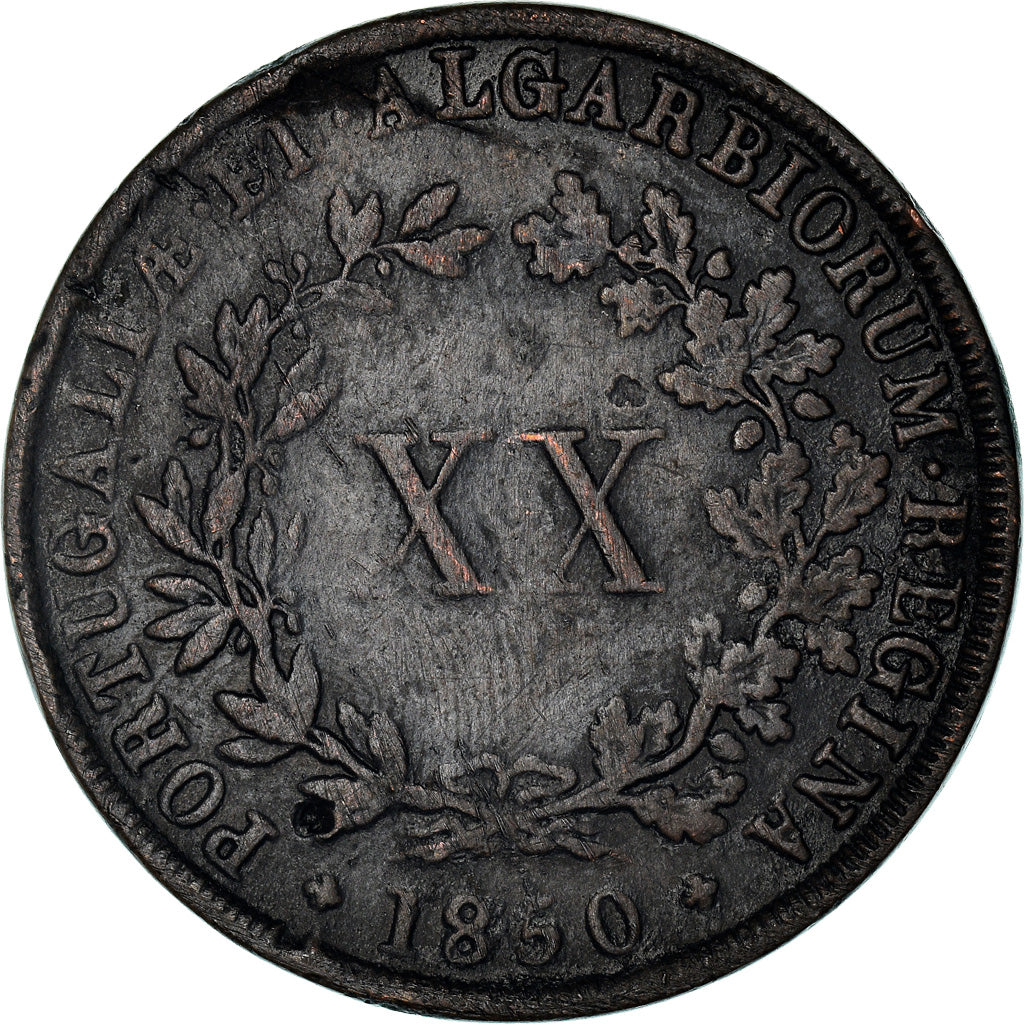 Moneta, Portogallo, Maria II, 20 Reis, 1850, MB+, Rame, KM:482