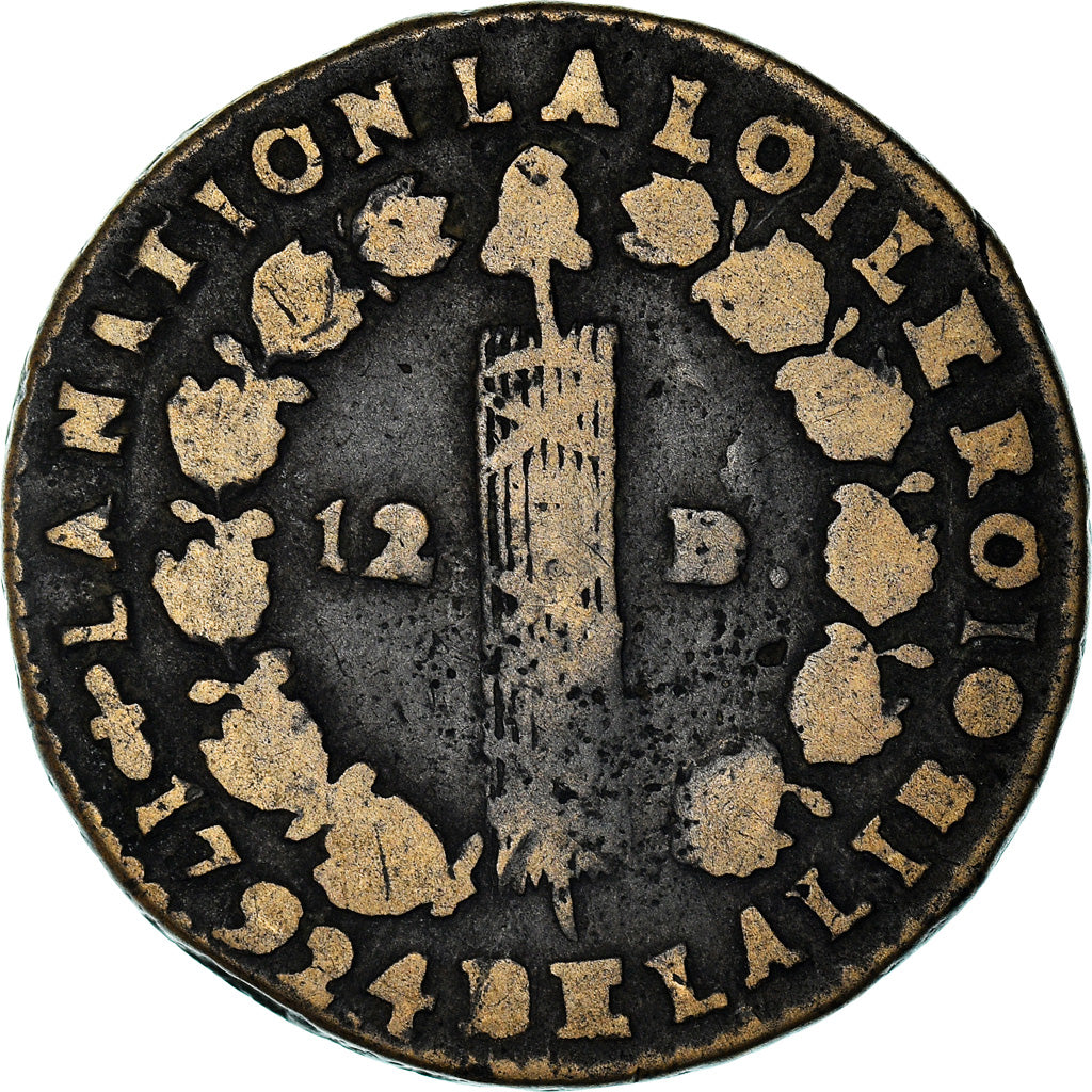 Monnaie, France, 12 deniers françois, 12 Deniers, 1792, Perpignan, B+, Bronze