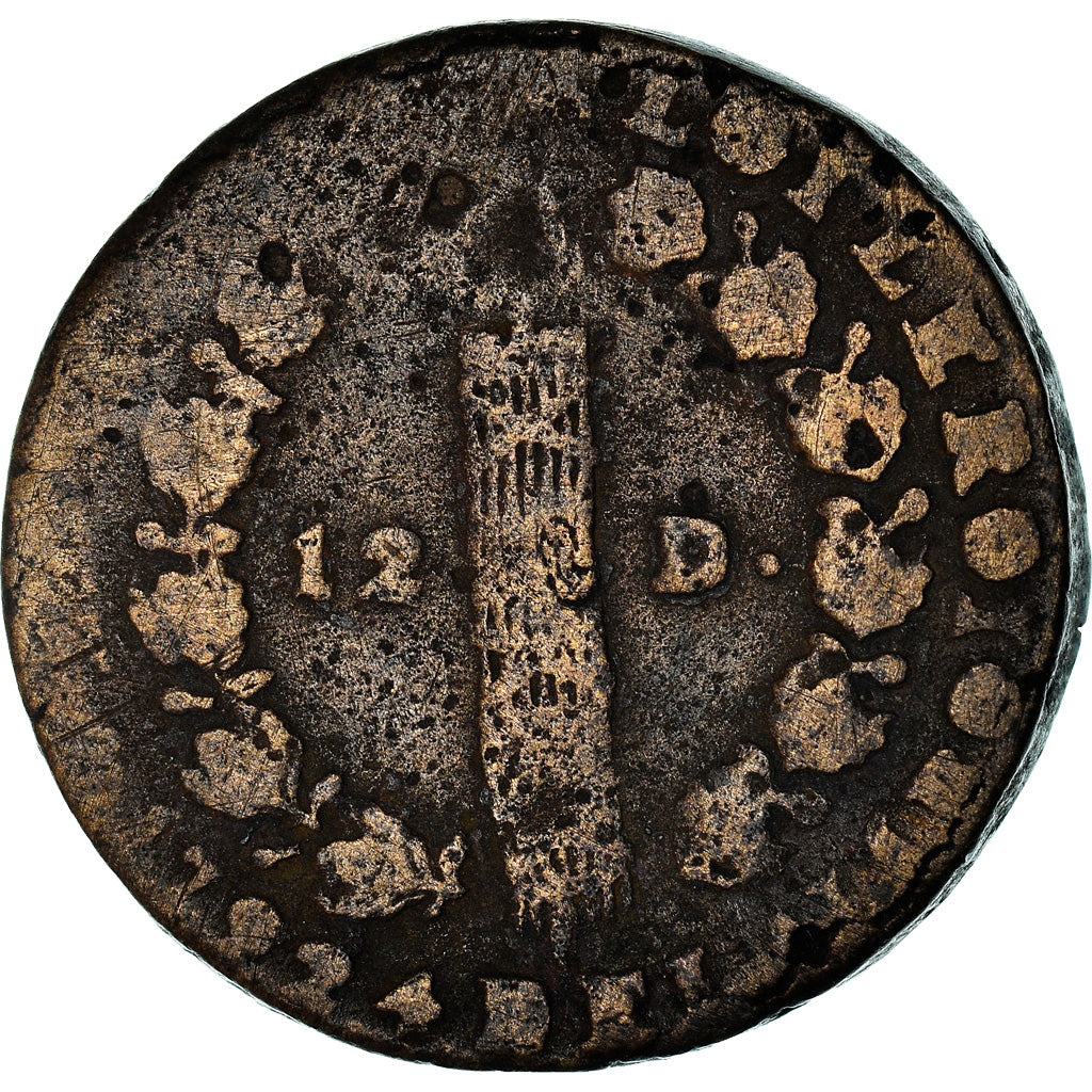 Coin, France, 12 deniers françois, 12 Deniers, 1792, Perpignan, F(12-15)