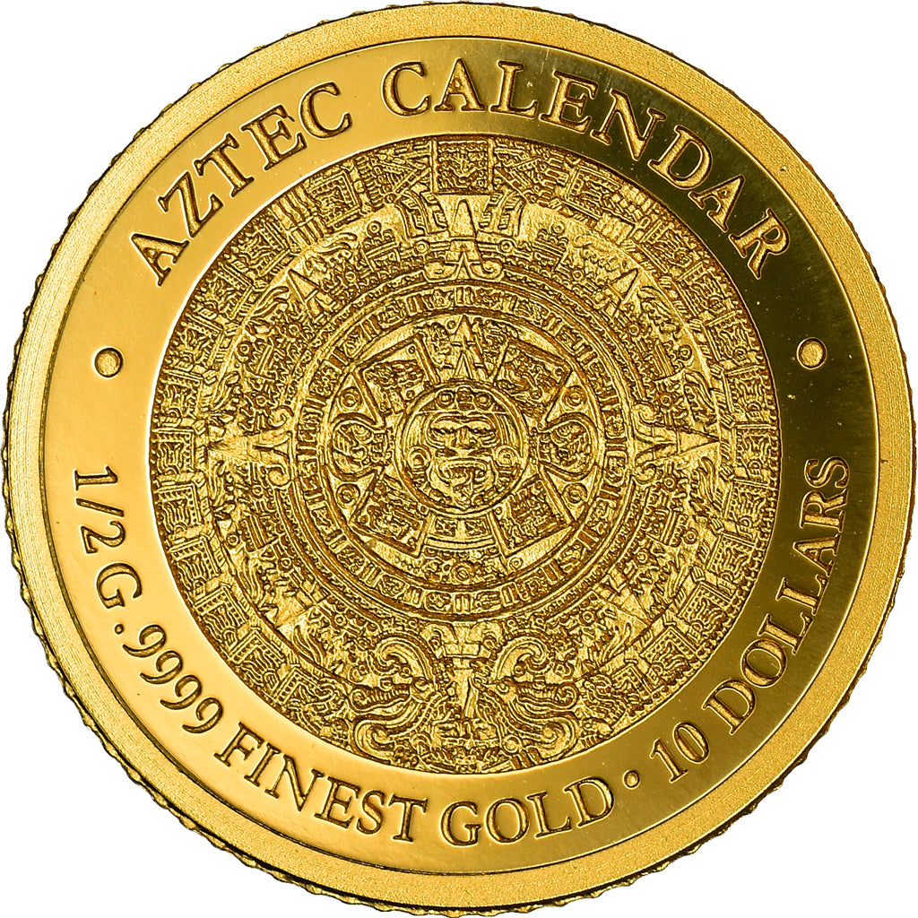Münze, Salomonen, Elizabeth II, Aztec calendar, 10 Dollars, 2015, STGL, Gold