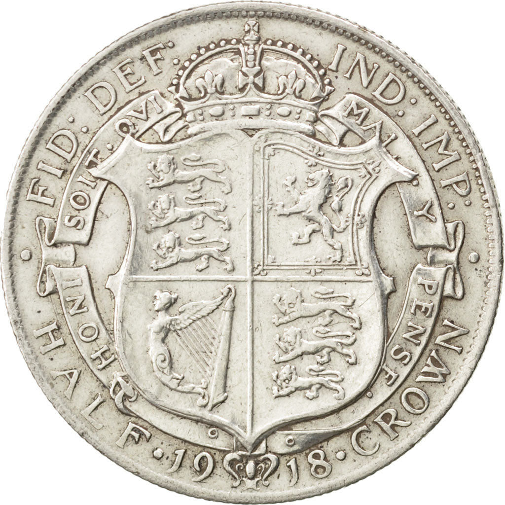 Great Britain, 1/2 Couronne, 1918, KM #818.1, EF(40-45), Silver, 32.3, 14.07