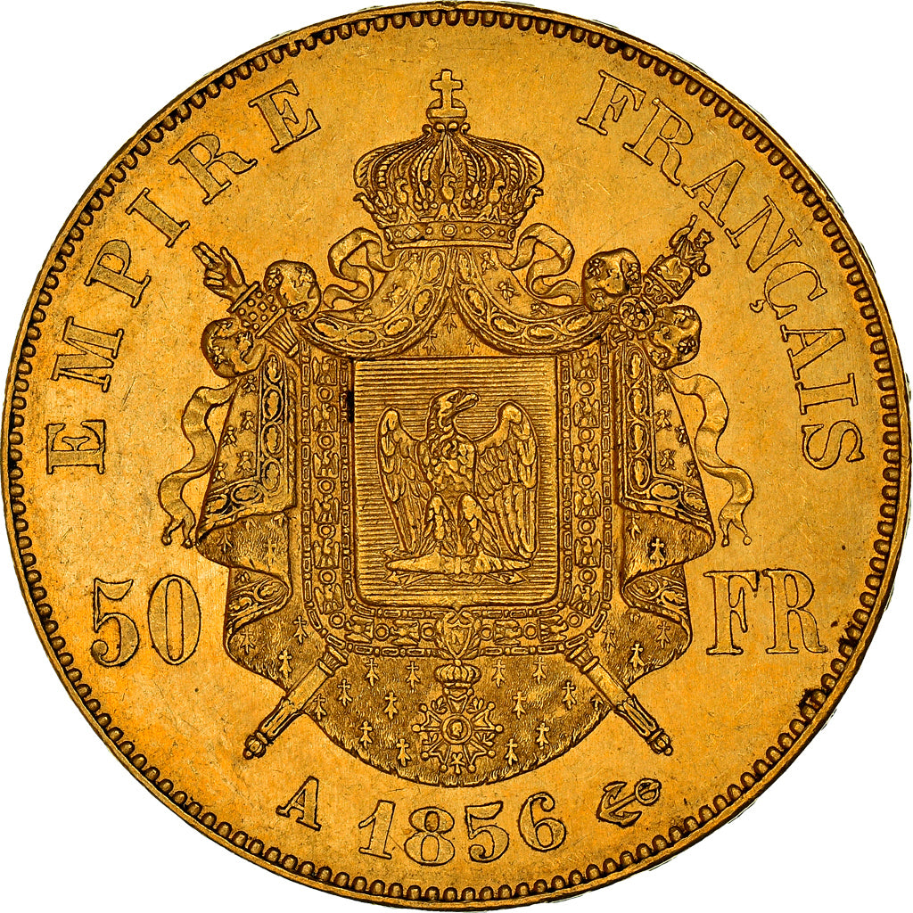 Moeda, França, Napoleon III, 50 Francs, 1856, Paris, AU(55-58), Dourado