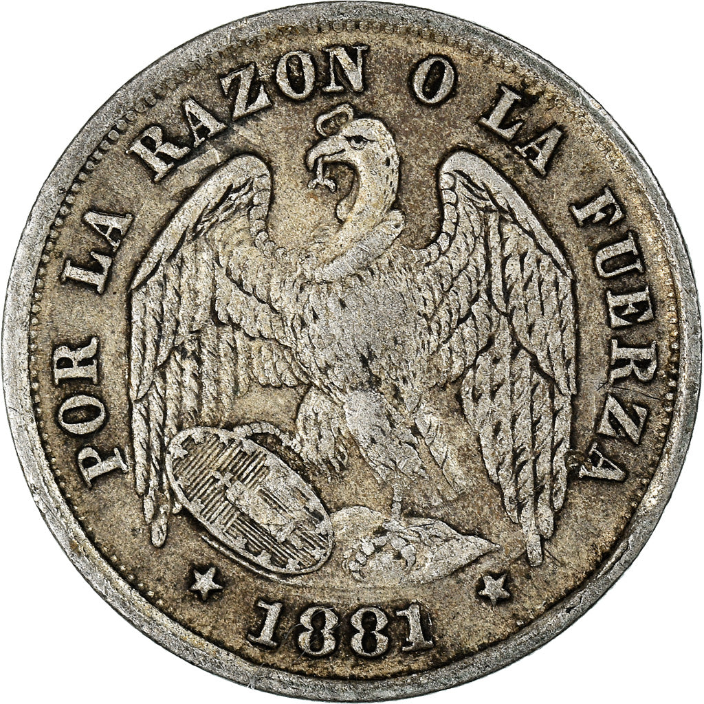 Coin, Chile, 1/2 Decimo, 1881, Santiago, error clashed die, EF(40-45), Silver