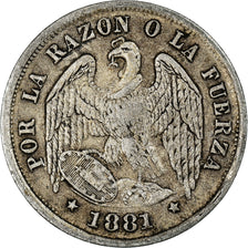 Coin, Chile, 1/2 Decimo, 1881, Santiago, error clashed die, EF(40-45), Silver