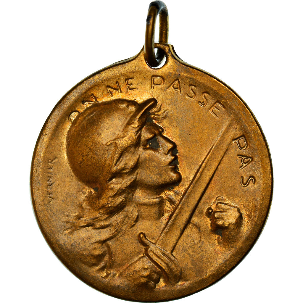 França, Medal, Verdun , On ne passe pas, 1916, Vernier, AU(55-58), Bronze