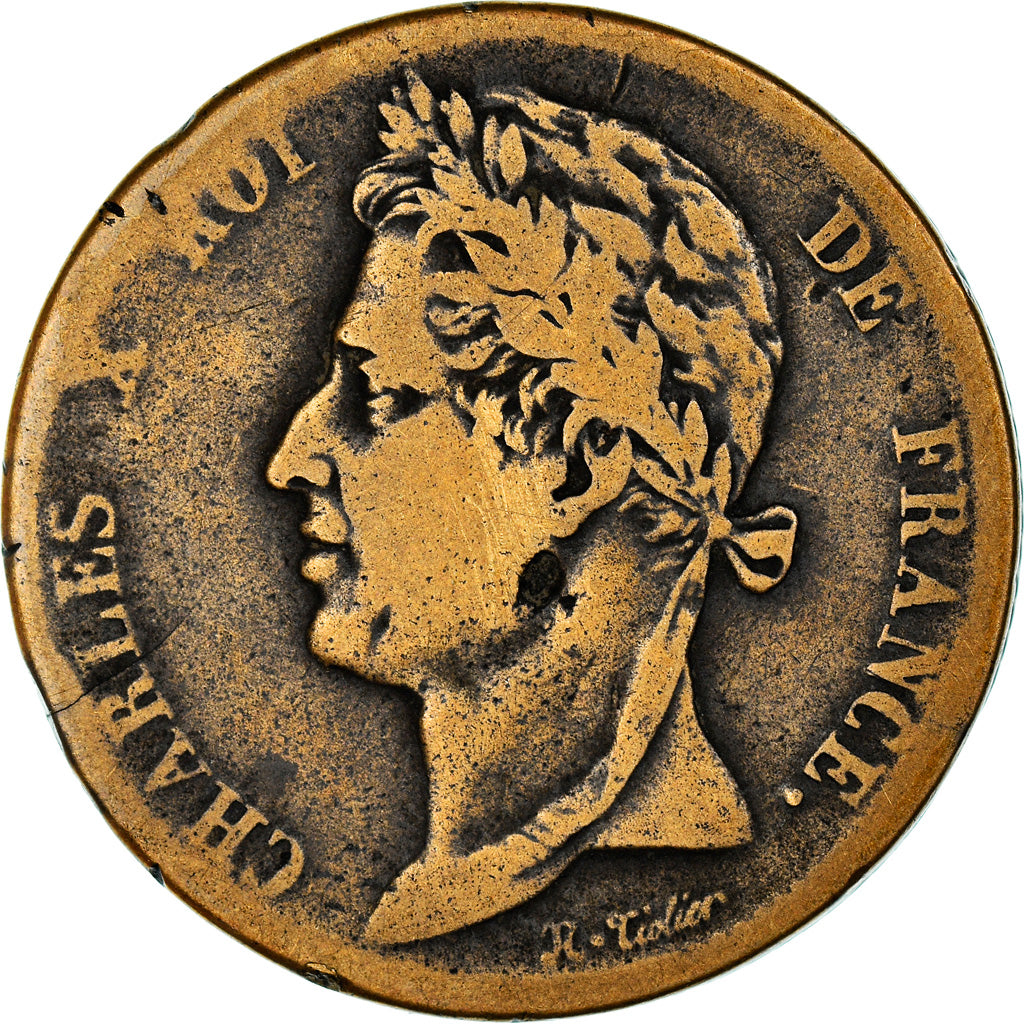 Coin, FRENCH COLONIES, Charles X, 10 Centimes, 1827, La Rochelle, F(12-15)