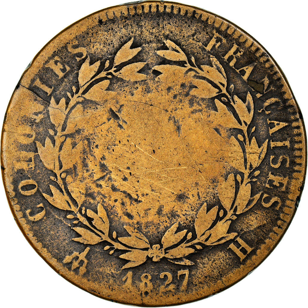 Coin, FRENCH COLONIES, Charles X, 10 Centimes, 1827, La Rochelle, F(12-15)