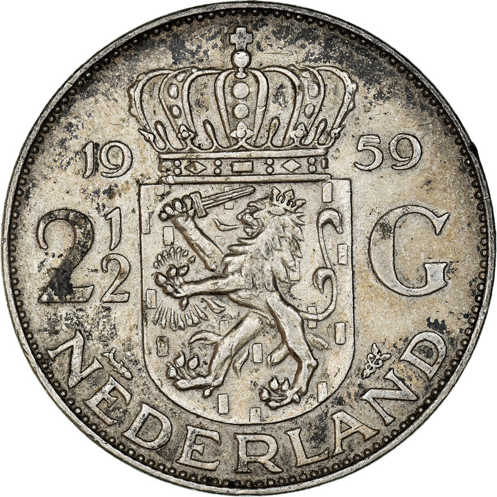 Münze, Niederlande, Juliana, 2-1/2 Gulden, 1959, SS+, Silber, KM:185