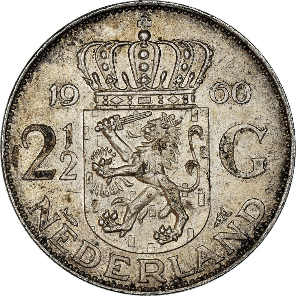 Moneta, Paesi Bassi, Juliana, 2-1/2 Gulden, 1960, BB, Argento, KM:185