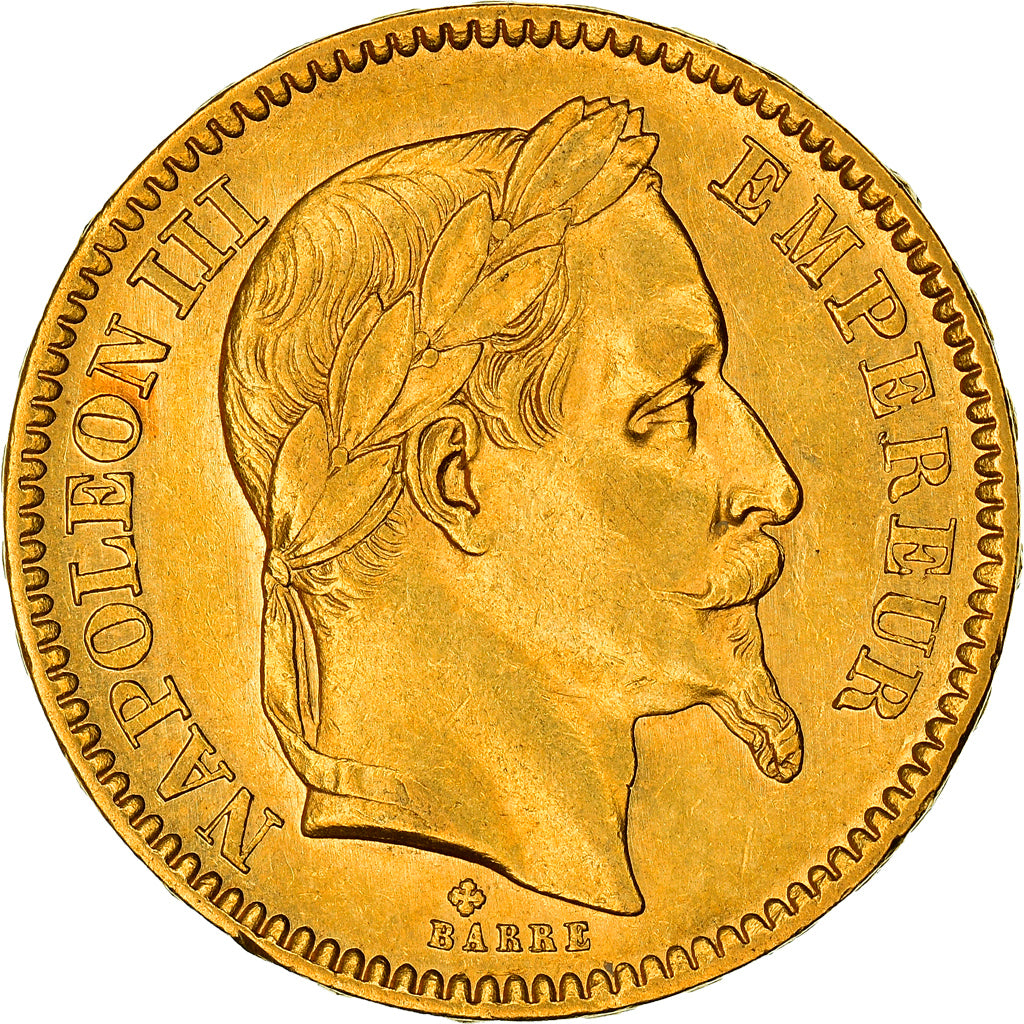 Moneta, Francja, Napoleon III, 20 Francs, 1866, Strasbourg, AU(50-53), Złoto