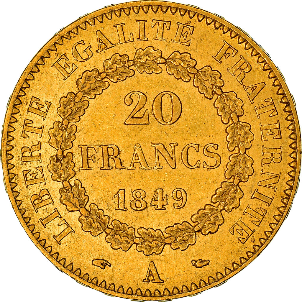 Moneta, Francia, Génie, 20 Francs, 1849, Paris, BB, Oro, KM:757, Gadoury:1032