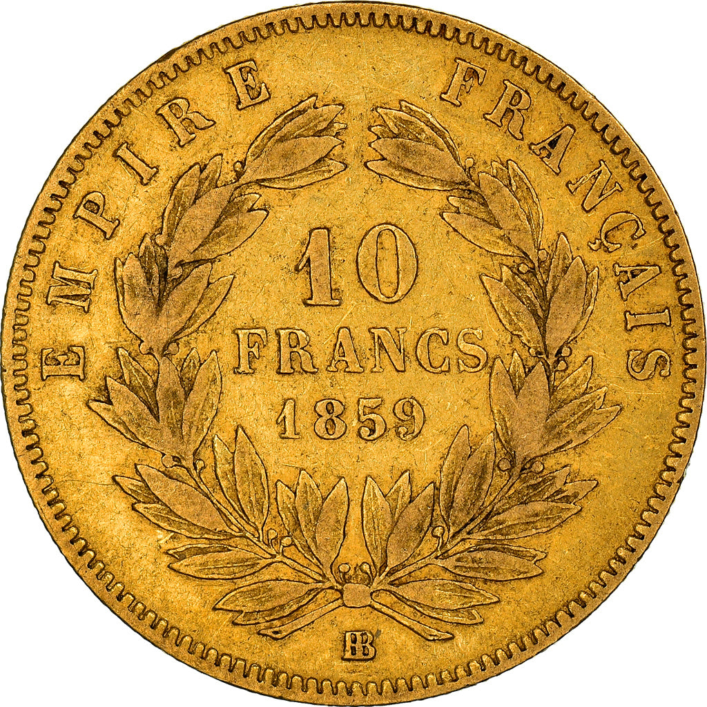 Moneta, Francja, Napoleon III, 10 Francs, 1859, Strasbourg, VF(30-35), Złoto
