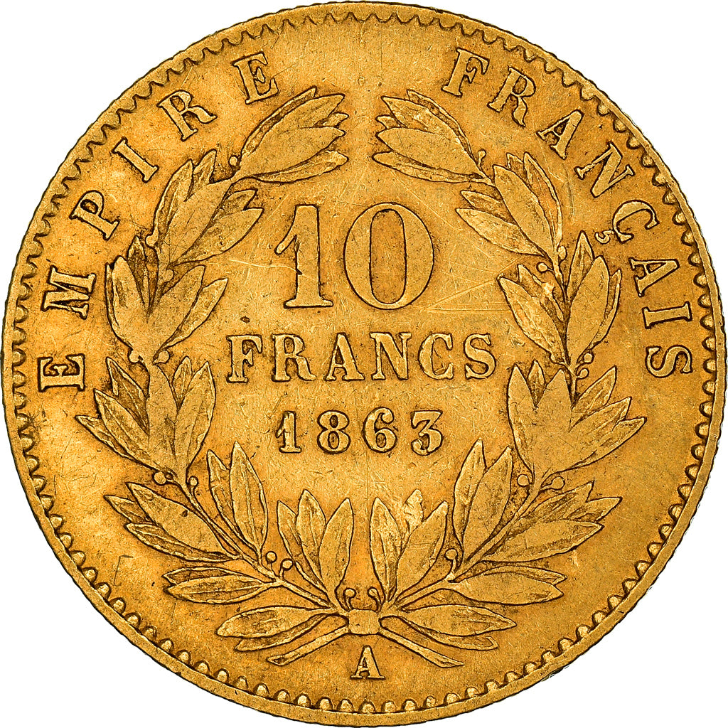 Moneta, Francia, Napoleon III, Napoléon III, 10 Francs, 1863, Paris, BB, Oro