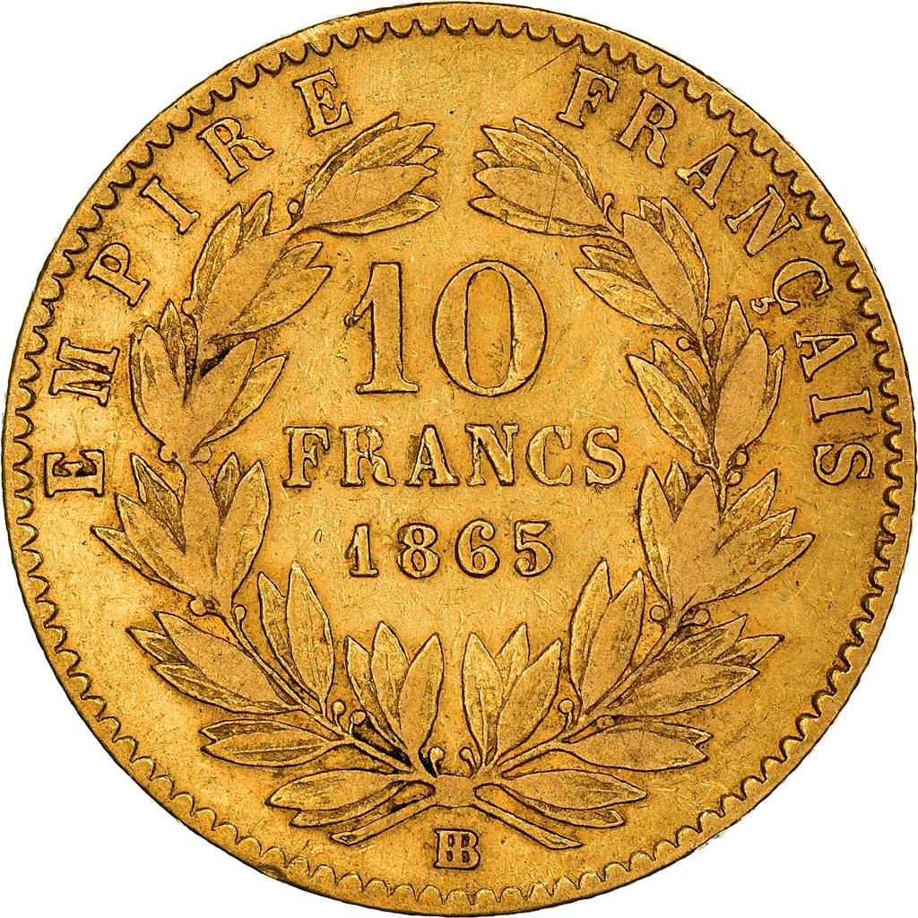 Moneda, Francia, Napoleon III, Napoléon III, 10 Francs, 1865, Strasbourg, BC+