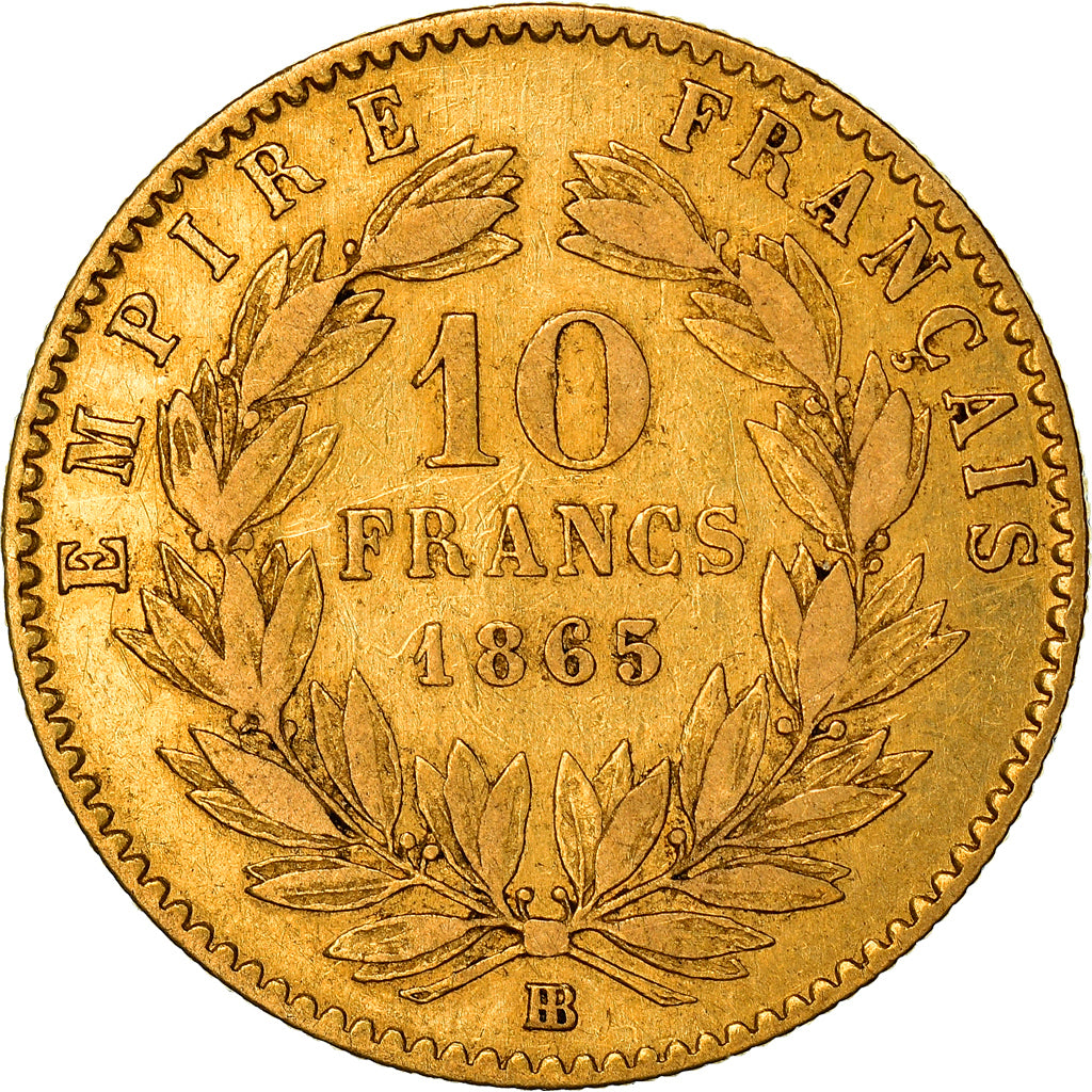 Moneta, Francia, Napoleon III, Napoléon III, 10 Francs, 1865, Strasbourg, MB+