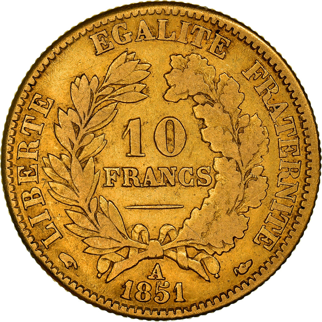 Moneta, Francja, Cérès, 10 Francs, 1851, Paris, VF(30-35), Złoto, KM:770