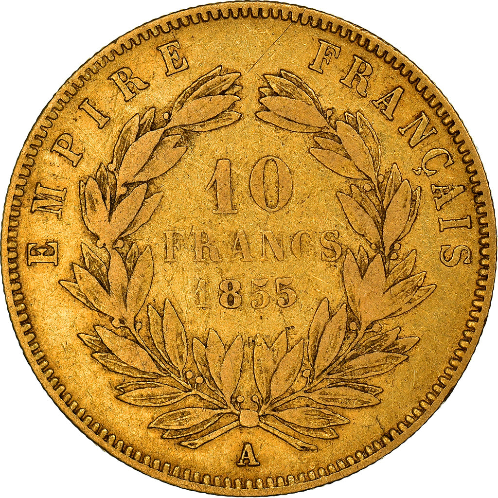 Coin, France, Napoleon III, 10 Francs, 1855, Paris, VF(30-35), Gold, KM:784.3