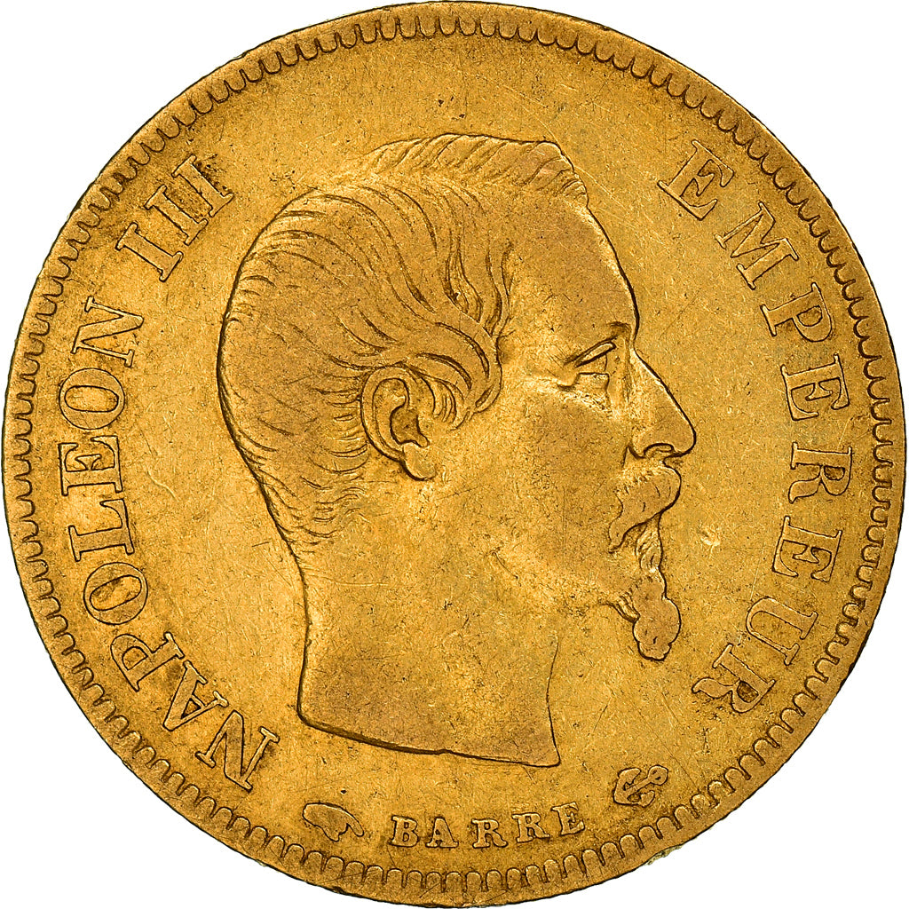 Moeda, França, Napoleon III, 10 Francs, 1855, Paris, VF(30-35), Dourado