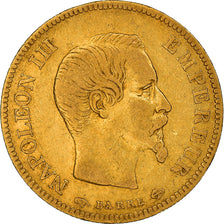 Moeda, França, Napoleon III, 10 Francs, 1855, Paris, VF(30-35), Dourado