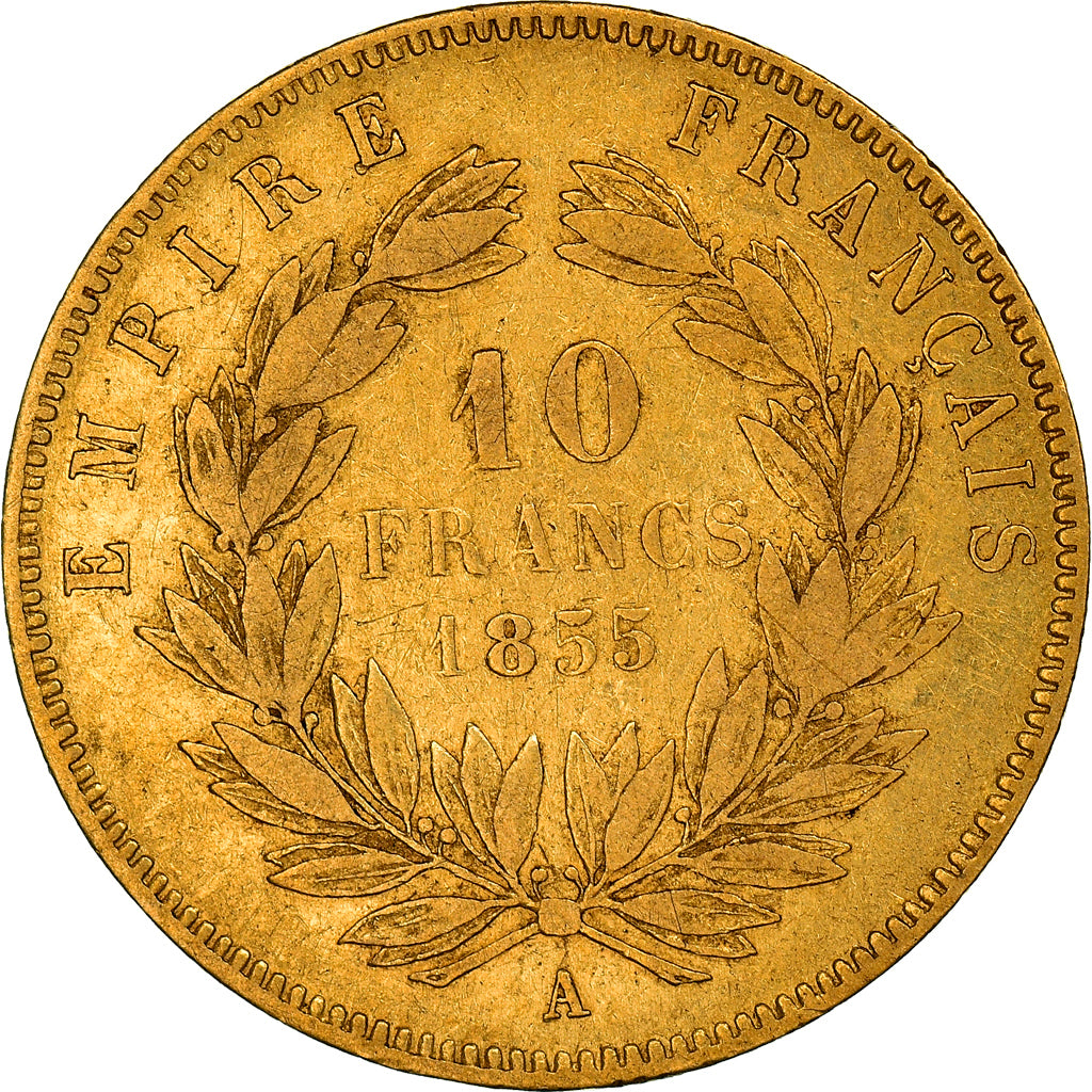 Moeda, França, Napoleon III, 10 Francs, 1855, Paris, VF(30-35), Dourado