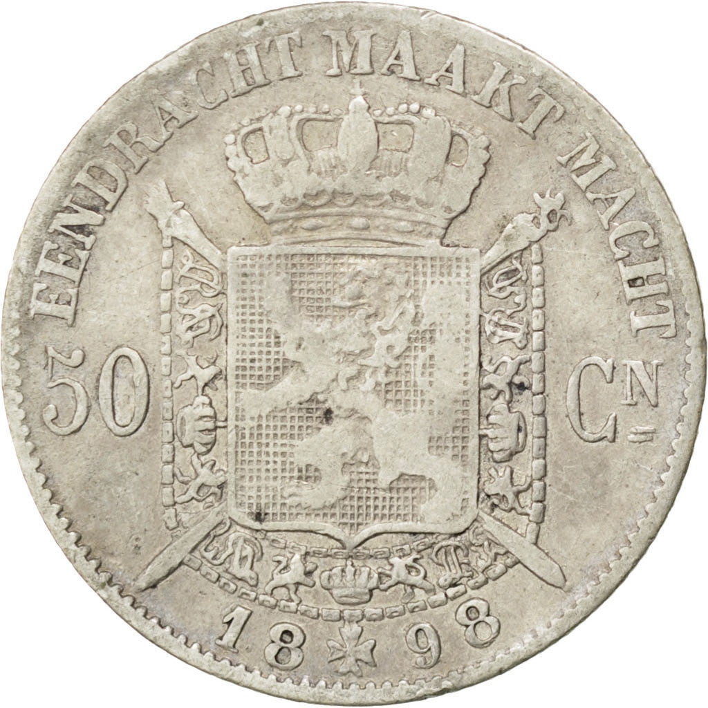 BELGIUM, 50 Centimes, 1898, KM #27, VF(30-35), Silver, 2.35