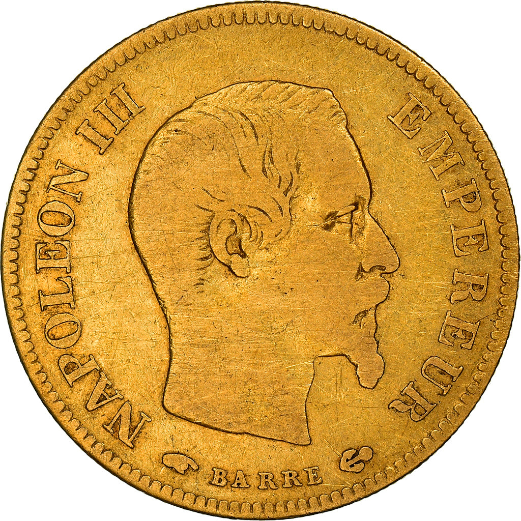 Moeda, França, Napoleon III, 10 Francs, 1856, Paris, VF(20-25), Dourado