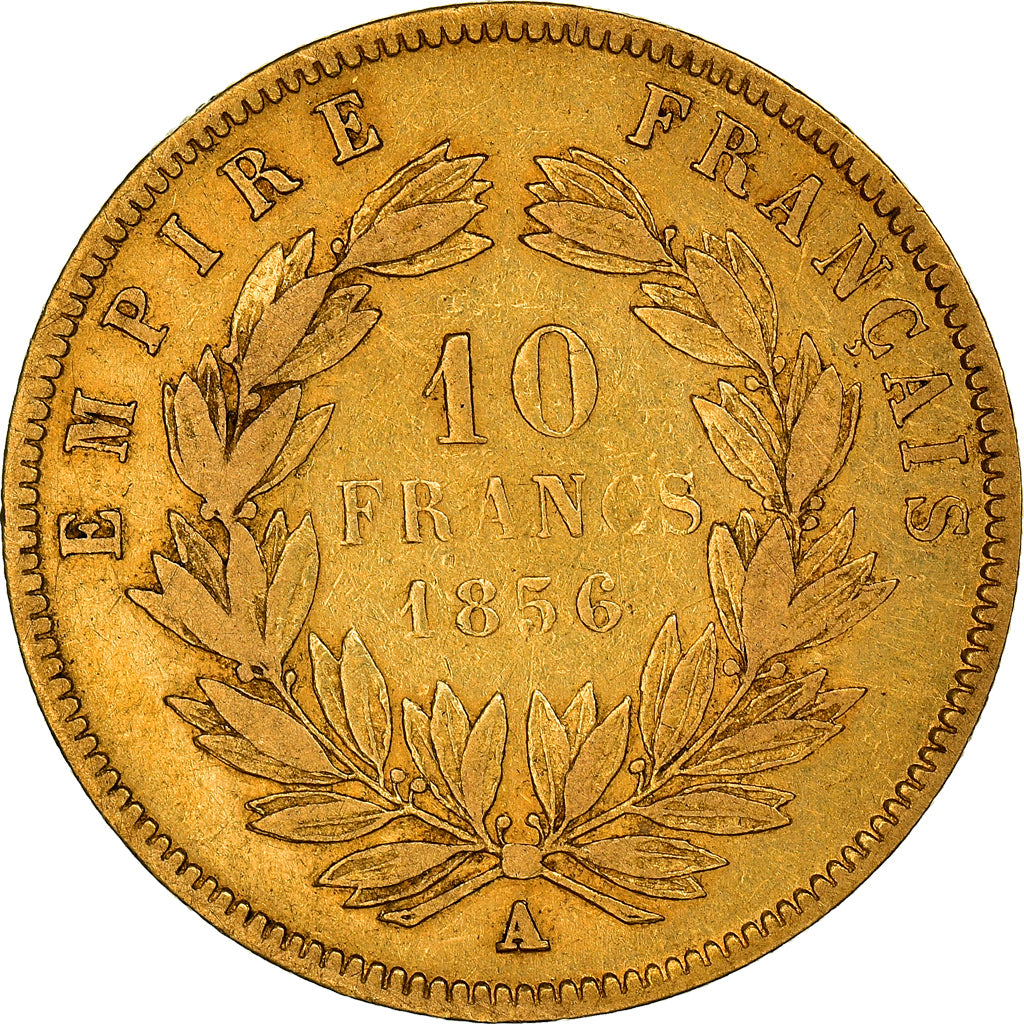 Moeda, França, Napoleon III, 10 Francs, 1856, Paris, VF(20-25), Dourado